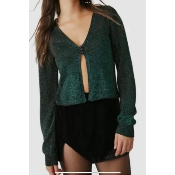 Free People Emerald Green Emmaline Metallic Cardigan Sweater Size Medium
New - Picture 1 of 12